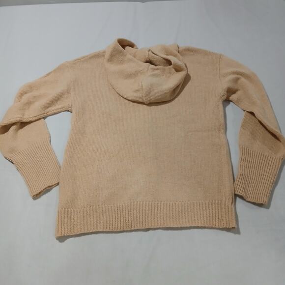 Knit Hooded Cardigan Sweater Womens Small Beige Button Front Drawstring Hoodie - Picture 2 of 7